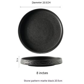 Household Ceramic Round Meal Tray Deep Plates Dumpling Plate Hotel Japanese Style Tableware (Option: Black 205mm)