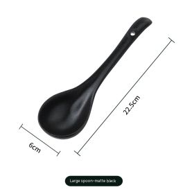 Ceramic Soup Spoon Large Soup Long Handle Noodle Spoon (Option: Frosted black large soup)