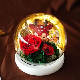 Preserved Flower Deer Doll Glass Cover Gift Box (Option: Red-All The Way To Have You)