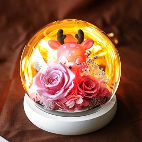 Preserved Flower Deer Doll Glass Cover Gift Box (Option: Pink-All The Way To Have You)