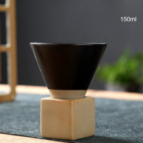 Japanese Style Coarse Pottery Mug Cross-border Hot Drink Retro Creative Hand-pulled Glaze Latte Art Coffee Ceramic Cup (Option: Medium Funnel Cup Black-101 200ml)