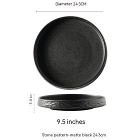 Household Ceramic Round Meal Tray Deep Plates Dumpling Plate Hotel Japanese Style Tableware (Option: Black 243mm)