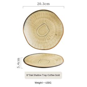 Japanese-style Ceramic Oak Shallow Plate Restaurant Retro (Option: Coffee Gold)