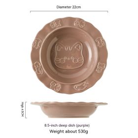 Ceramic Plate Cartoon Cute Relief Dish Dim Sum Dessert Cake (Option: Deep Plates Purple)