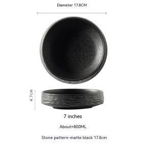 Household Ceramic Round Meal Tray Deep Plates Dumpling Plate Hotel Japanese Style Tableware (Option: Black 180mm)