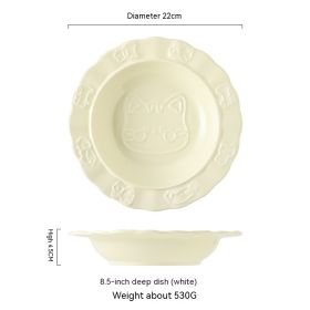 Ceramic Plate Cartoon Cute Relief Dish Dim Sum Dessert Cake (Option: Deep Plates White)