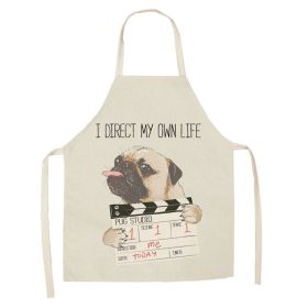 Cartoon Cute Dog Printed Cotton And Linen Apron Kitchen Home Cleaning Parent-child Sleeveless Coverall Generation Hair (Option: W 14026-68X55cm)